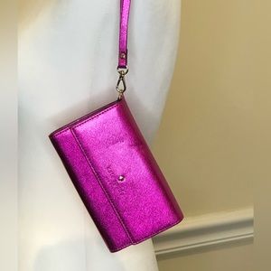 KATE SPADE Hot Pink Saffiano Leather Wristlet w Sparkle NWOT